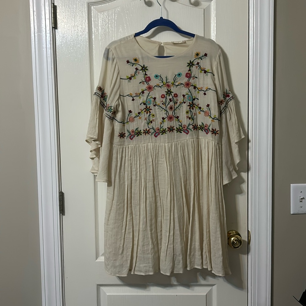 Floral flutter sleeve mini dress with embroidery